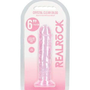 Shop Shots RealRock Crystal Clear 6" Straight Dildo w/Suction Cup - Pink online