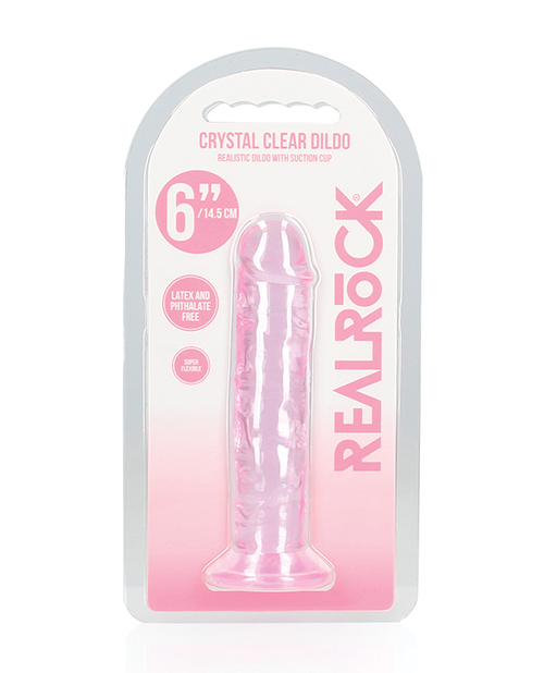 Shop Shots RealRock Crystal Clear 6" Straight Dildo w/Suction Cup - Pink online