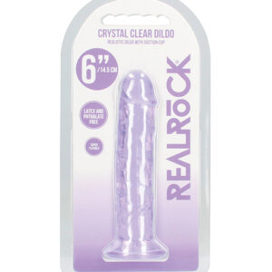 Shop Shots RealRock Crystal Clear 6" Straight Dildo w/Suction Cup - Purple online