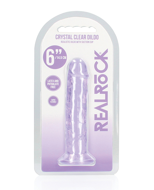 Shop Shots RealRock Crystal Clear 6" Straight Dildo w/Suction Cup - Purple online