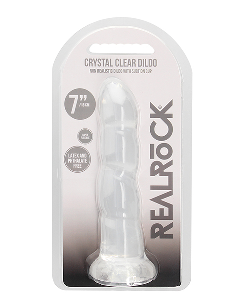 Shop Shots RealRock Crystal Clear 7" Rippled Dildo - Transparent online