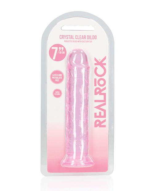 Shop Shots RealRock Crystal Clear 7" Straight Dildo w/Suction Cup - Pink online