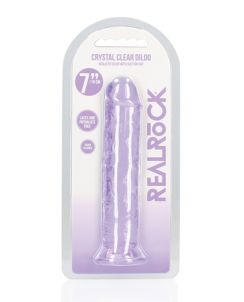 Shop Shots RealRock Crystal Clear 7" Straight Dildo w/Suction Cup - Purple online