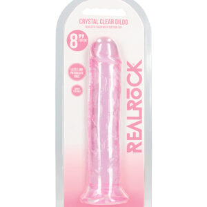 Shop Shots RealRock Crystal Clear 8" Straight Dildo w/Suction Cup - Pink online