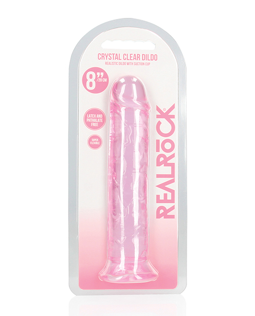 Shop Shots RealRock Crystal Clear 8" Straight Dildo w/Suction Cup - Pink online