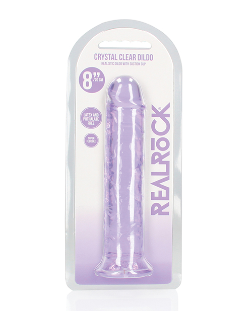 Shop Shots RealRock Crystal Clear 8" Straight Dildo w/Suction Cup - Purple online
