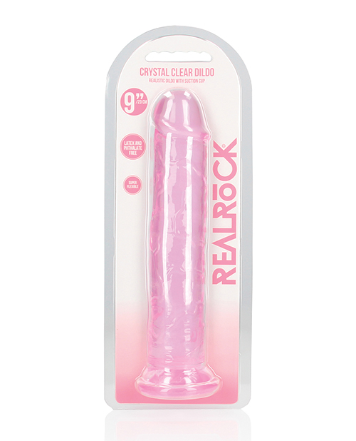 Shop Shots RealRock Crystal Clear 9" Straight Dildo w/Suction Cup - Pink online