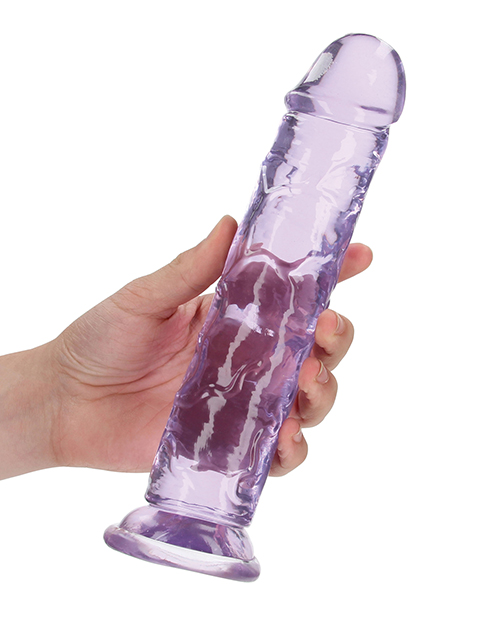 Shop Shots RealRock Crystal Clear 9" Straight Dildo w/Suction Cup - Purple