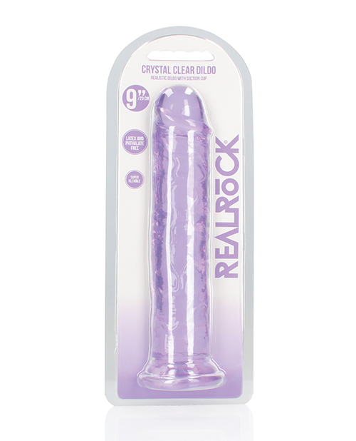 Shop Shots RealRock Crystal Clear 9" Straight Dildo w/Suction Cup - Purple online