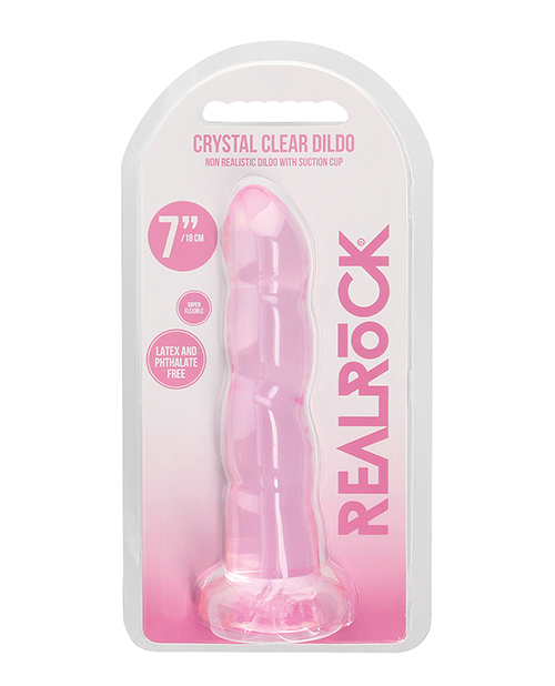 Shop Shots RealRock Crystal Clear Non Realistic 7" Dildo - Pink online