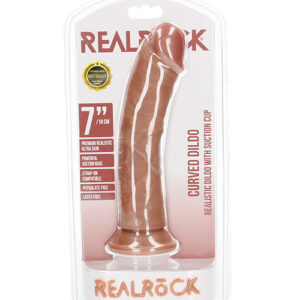 Shop Shots RealRock Realistic 7" Curved Dildo - Tan online