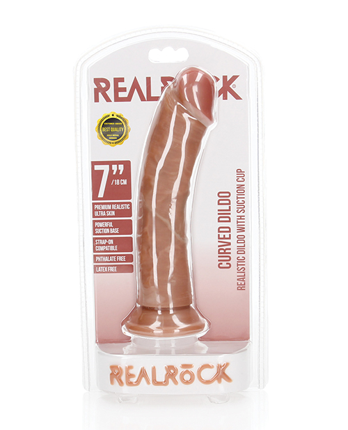 Shop Shots RealRock Realistic 7" Curved Dildo - Tan online