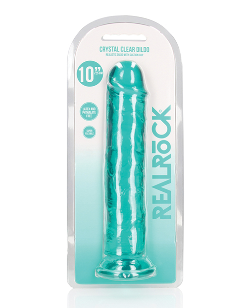 Shop Shots RealRock Realistic Crystal Clear 10" Straight Dildo - Turquoise online