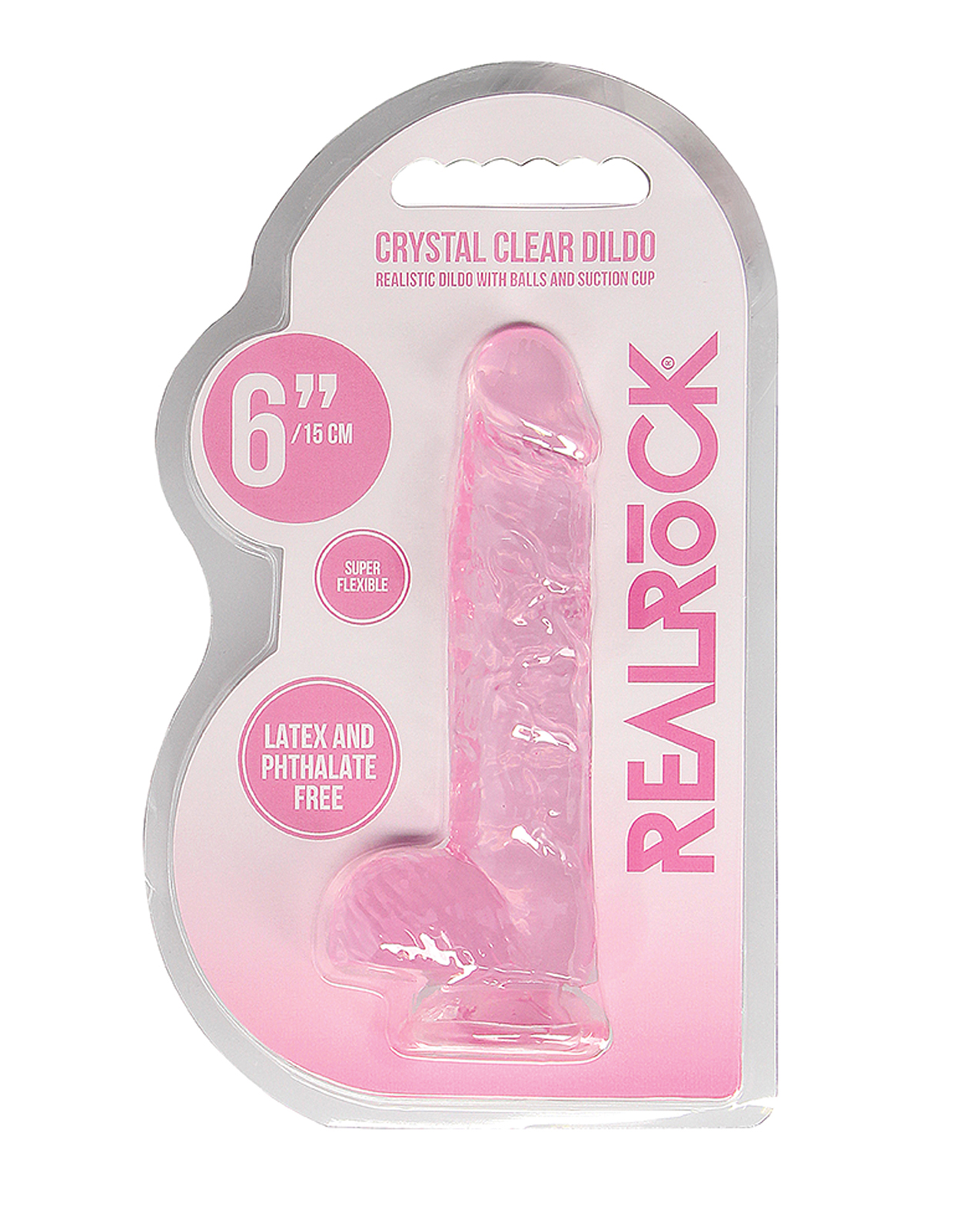 Shop Shots RealRock Realistic Crystal Clear 6" Dildo w/Balls - Pink online