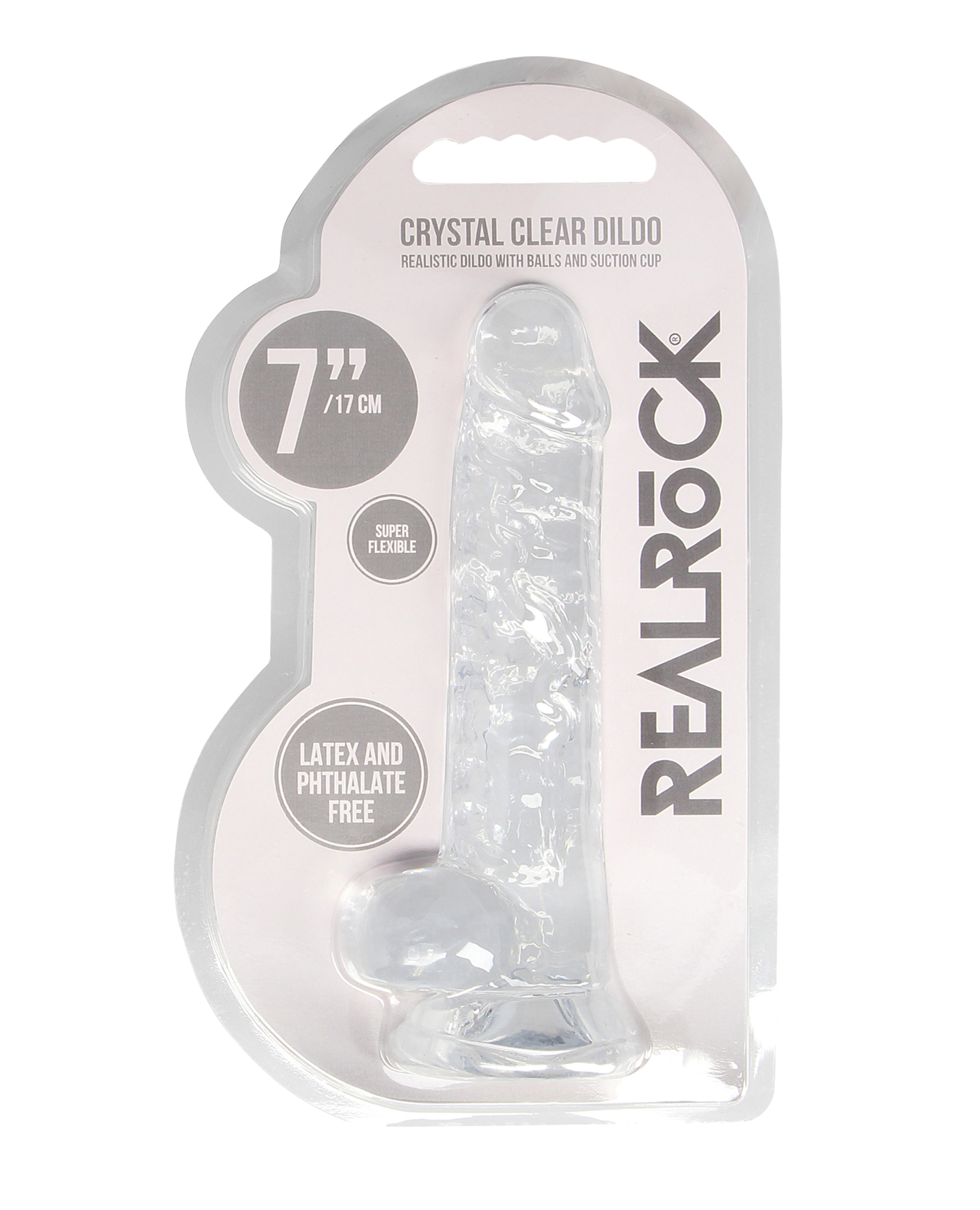 Shop Shots RealRock Realistic Crystal Clear 7" Dildo w/Balls - Transparent Clear online