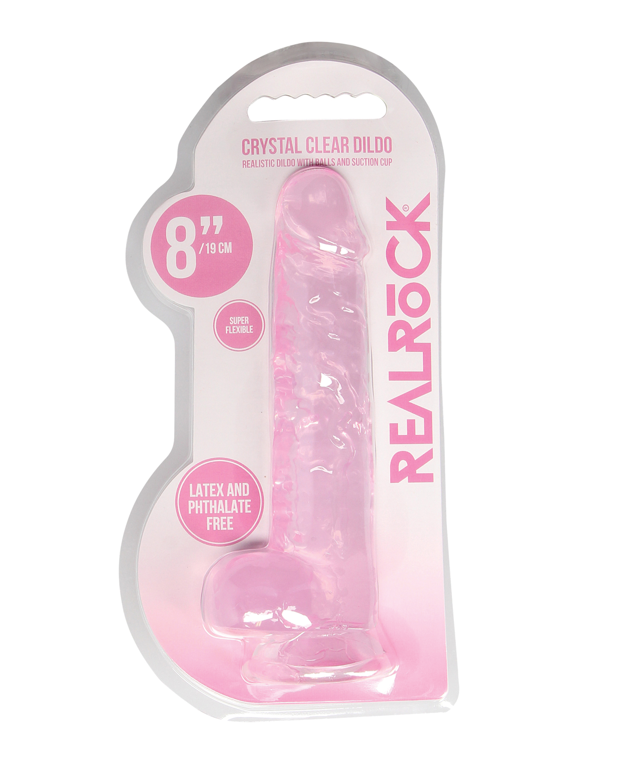 Shop Shots RealRock Realistic Crystal Clear 8" Dildo w/Balls - Pink online