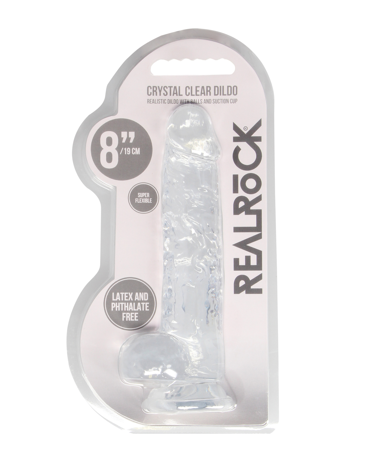Shop Shots RealRock Realistic Crystal Clear 8" Dildo w/Balls - Transparent Clear online