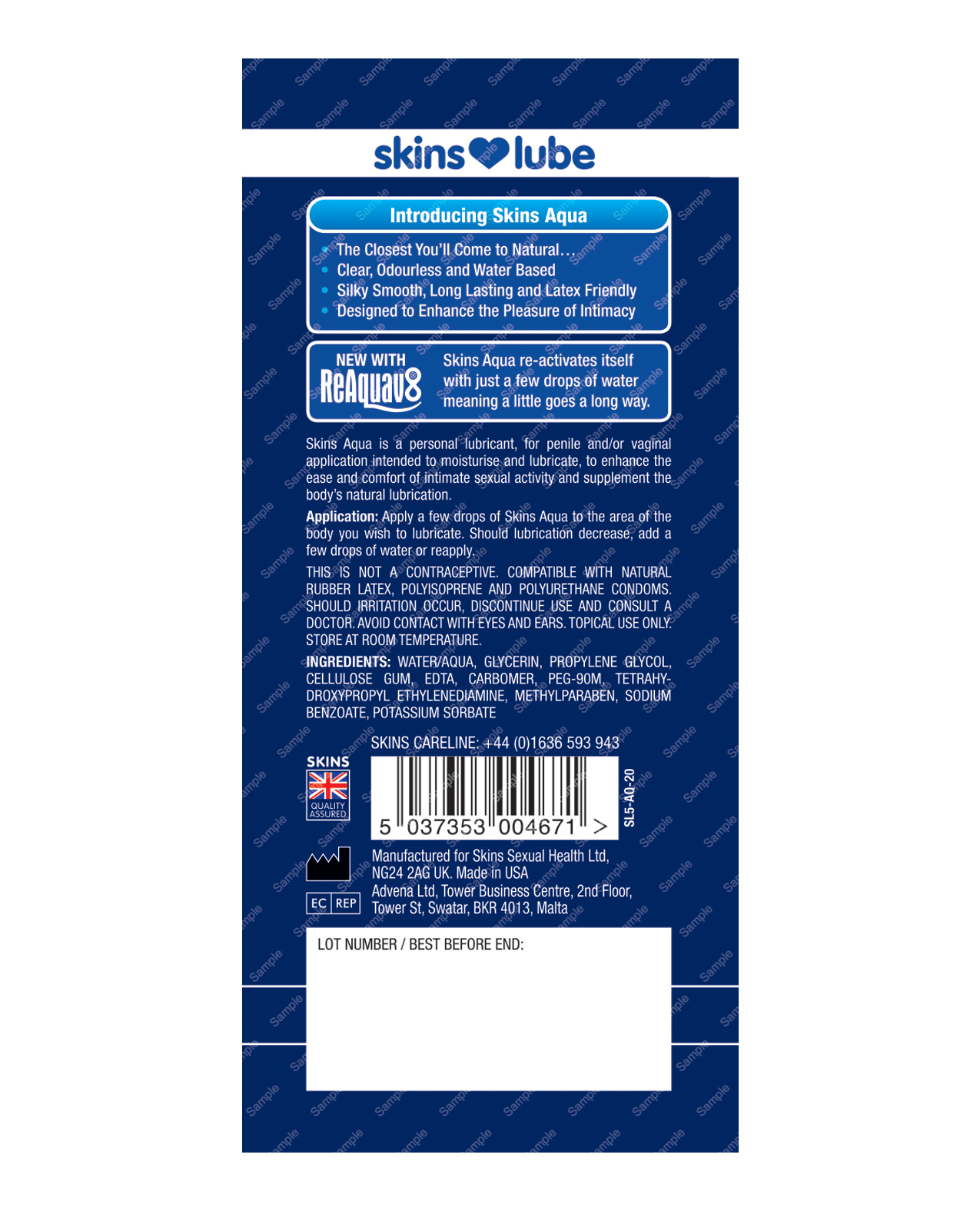 Order Skins Aqua Water Based Lubricant - 5 ml Foil online