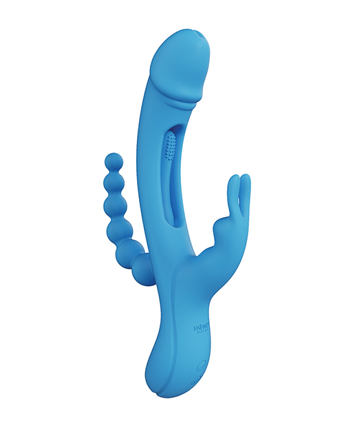 Shop trilux kinky finger rabbit vibrator w/anal beads - blue online