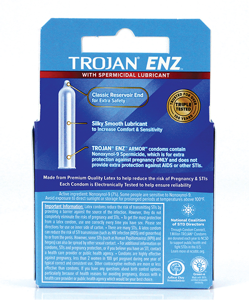 Order Trojan Enz Spermicidal Lubricated Condoms - Box of 3 online