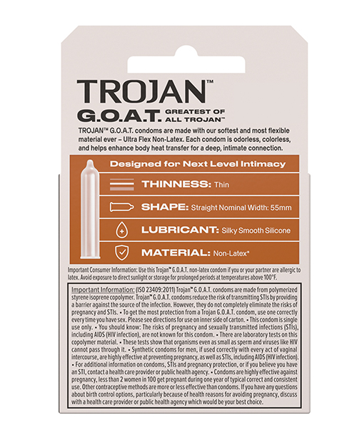 Order Trojan G.O.A.T. Non-Latex Lubricated Condoms - Box of 3 online