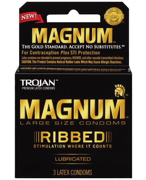 Shop Trojan Magnum Ribbed Condoms - Box of 3 online