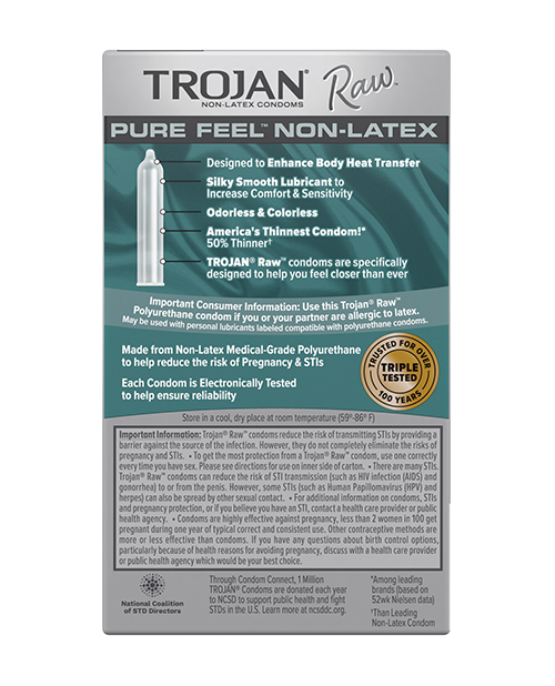 Order Trojan Raw Pure Feel Non-Latex Condoms - Pack of 10 online