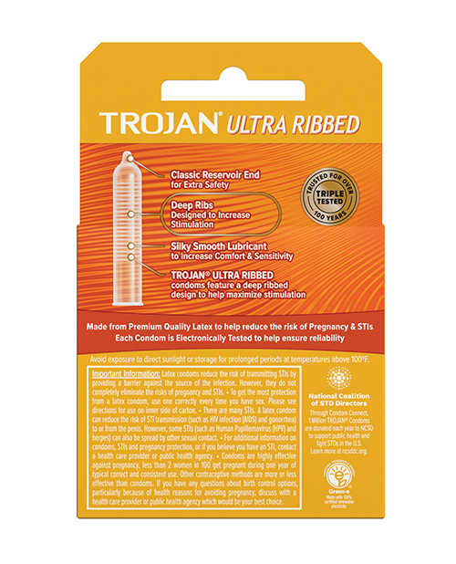 Trojan Ultra Ribbed Condoms - Box of 3 for sale