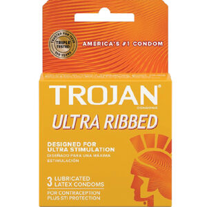 Shop Trojan Ultra Ribbed Condoms - Box of 3 online