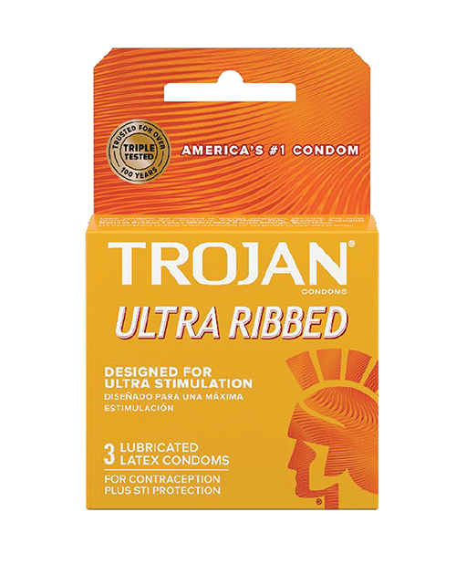 Shop Trojan Ultra Ribbed Condoms - Box of 3 online
