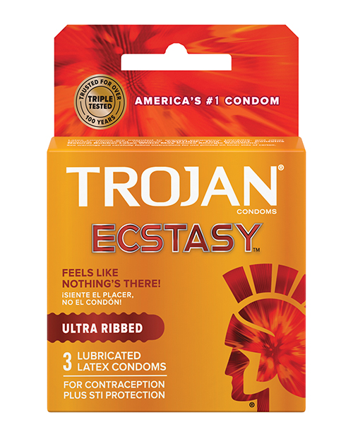 Shop Trojan Ultra Ribbed Ecstasy Condoms - Box of 3 online