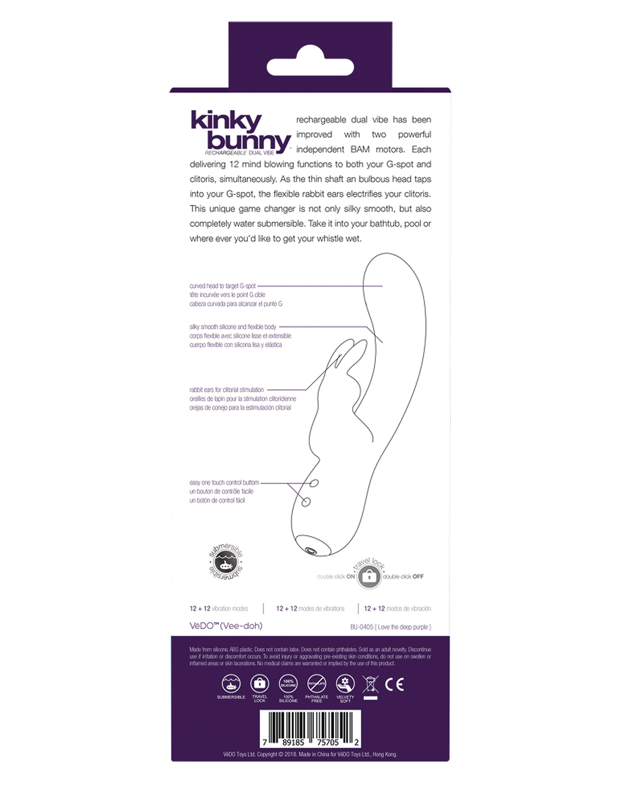 Order VeDO Kinky Bunny Plus Rechargeable Dual Vibe - Deep Purple online