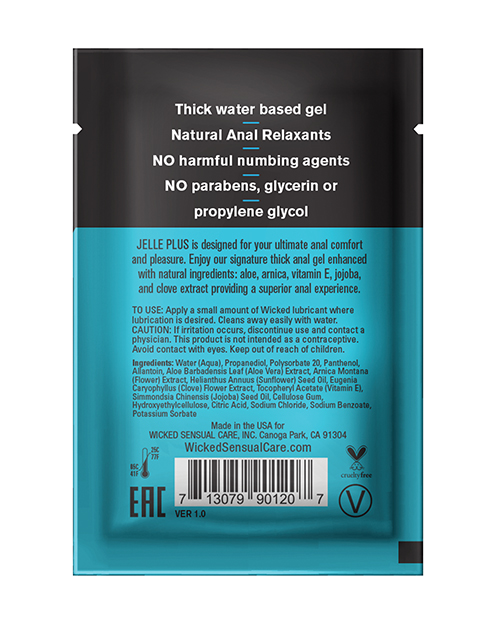 Order Wicked Sensual Care Jelle Plus Water Based Anal Lubricant with Relaxants - .1 oz online