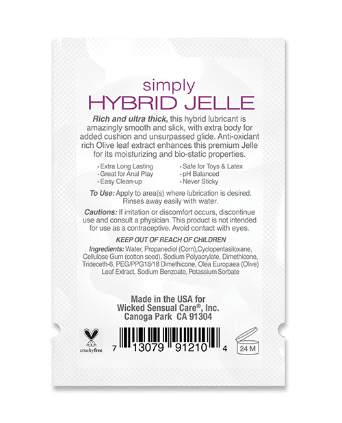 Order Wicked Sensual Care Simply Hybrid Jelle Lubricant - .1 oz online