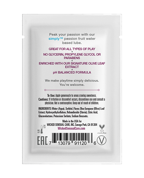 Order Wicked Sensual Care Simply Water Based Lubricant - .1 oz Passion Fruit online