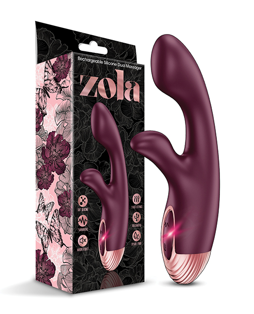 Order Zola Rechargeable Silicone Dual Massager - Burgundy/Rose Gold online